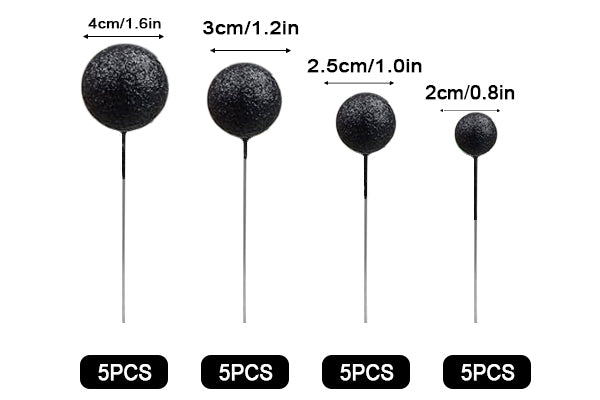 Black Glitter Ball Toppers 20Pcs