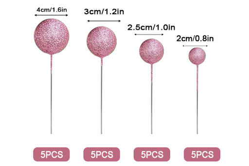 Hot Pink Glitter Ball Toppers 20Pcs