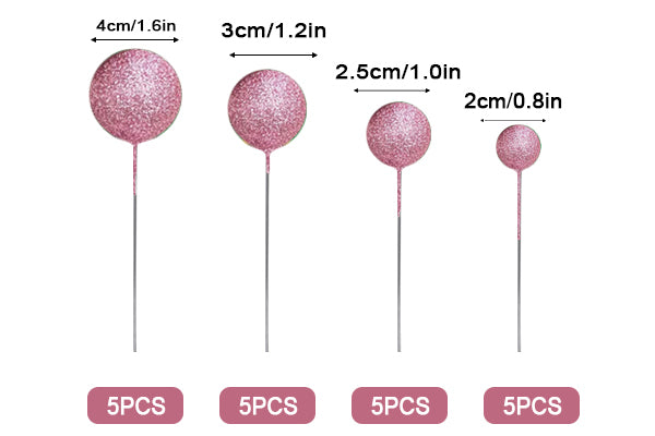 Hot Pink Glitter Ball Toppers 20Pcs