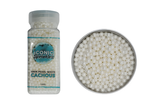 Iconic 4mm Pearl White Edible Cachous Pearls - 100g