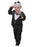 Jack Skellington toddler costume with black pin-striped jacket and pants, attached character bow tie and skeleton-face beanie