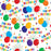 White folded gift wrap with multicoloured Happy Birthday lettering, bright balloons and confetti