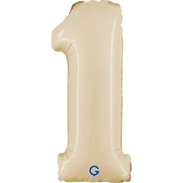 Number 1 Cream Satin Foil Balloon 36cm - Air Fill