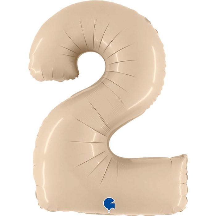 Number 2 Cream Satin Foil Balloon 36cm - Air Fill