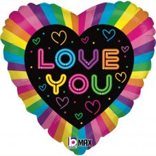 Love You Neon Heart Foil Balloon 18''