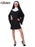 Adult model wearing a black-and-white nun costume with a white collar and headpiece beneath a black veil