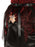 It's Time red and black costume showing stuffed belly and plastic evil baby face through skirt