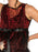 Close-up of It's Time costume patterned red and black bodice and black satin sash