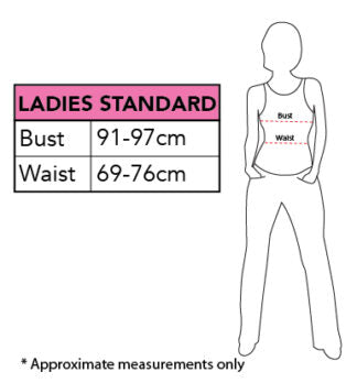 Women's Standard size chart: bust 91–97 cm and waist 69–76 cm, approximate measurements