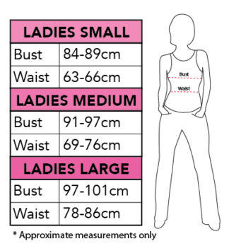 Rubies women’s size chart: Medium bust 91–97 cm and waist 69–76 cm