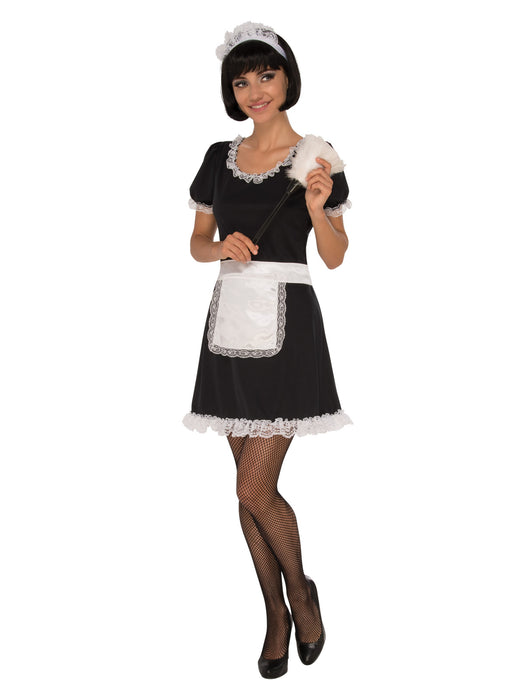 French Maid Costume Adult Large - back view showing apron ties and lace hemline detail, officially licensed Rubies product
