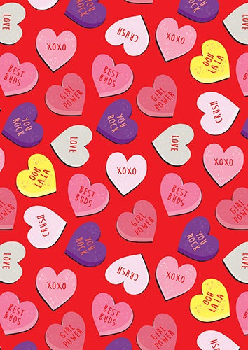 Folded Gift Wrap Girl Candy Hearts
