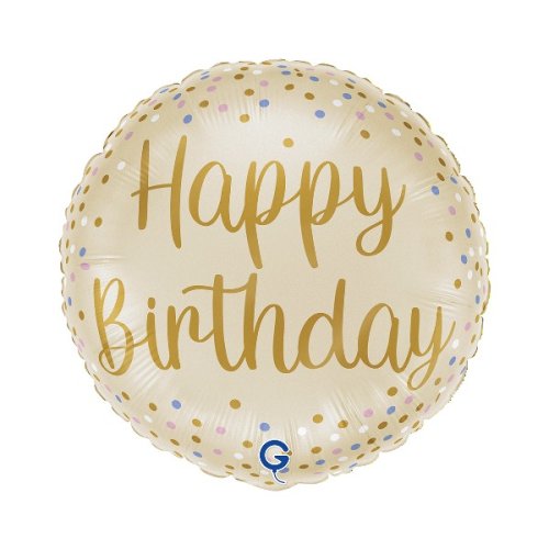 Happy Birthday Cream And Gold 45cm Foil Balloon