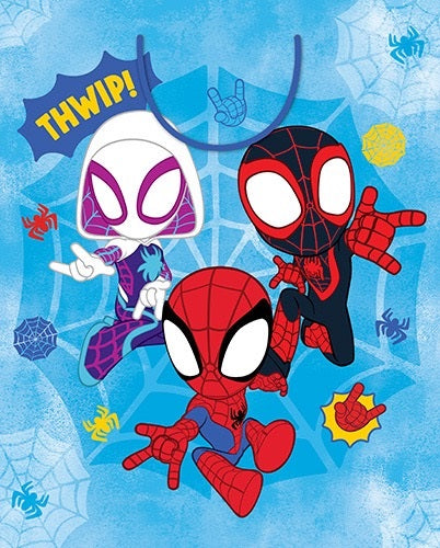 Blue Marvel Spidey and Friends large gift bag featuring Spidey, Ghost-Spider and Miles Morales