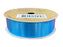 Bright blue satin ribbon wound on a gold-coloured spool