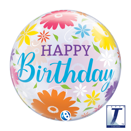 Takara Happy Birthday Flower And Filigree Bubble Balloon 56cm