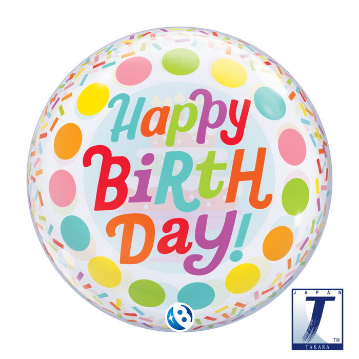 Takara Happy Birthday Colour Dots And Cake Bubble Balloon 56cm