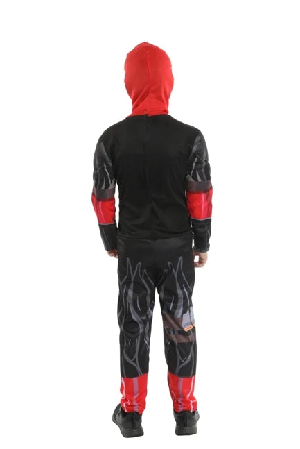 Back view of red and black Deathpool Assassin costume