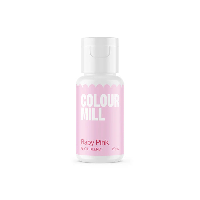Colour Mill Baby Pink Oil Blend food colour in a 20ml bottle on a white background