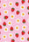 Pink folded gift wrap with red strawberries and smiling white daisies with yellow centres