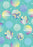 Turquoise folded gift wrap with pastel rainbow, marbled and star-patterned birthday balloons