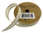 White ribbon with gold-coloured glitter edges on a gold-coloured spool, labelled E12863 15mm x 3m