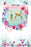 18th birthday card with a large gold-coloured 18, pink banner, colourful flowers and cocktail-glass illustrations on a pale aqua background