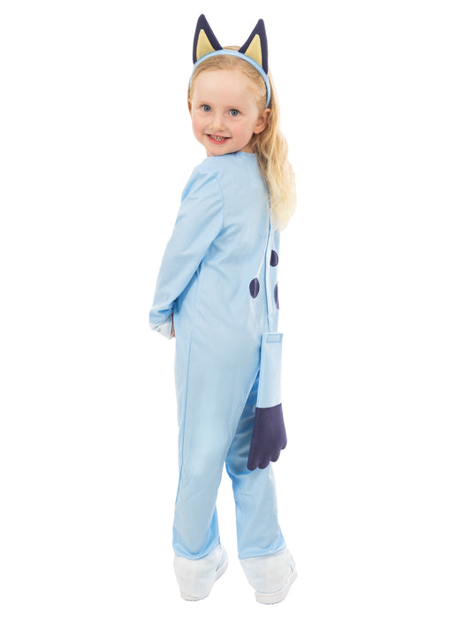 Back view of the Bluey toddler costume showing the attached felt tail