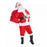 Men’s red and white Santa suit with hat, beard, belt and black boot covers, shown with sack and gloves not included