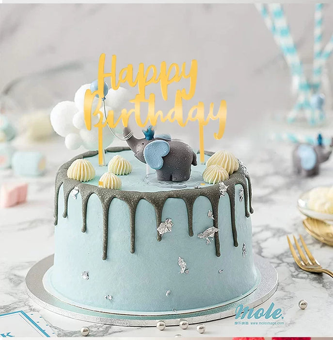 Happy Birthday Acrylic Gold Cake Topper