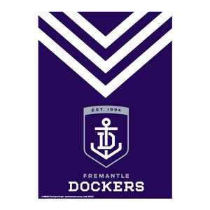 Purple Fremantle Dockers AFL A2 poster with white chevrons and official club logo