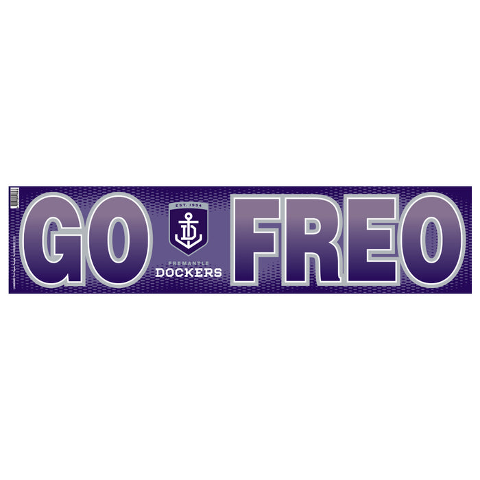 Purple Fremantle Dockers AFL GO FREO supporter banner with club logo