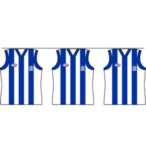 North Melbourne Kangaroos blue and white guernsey-shaped AFL party bunting