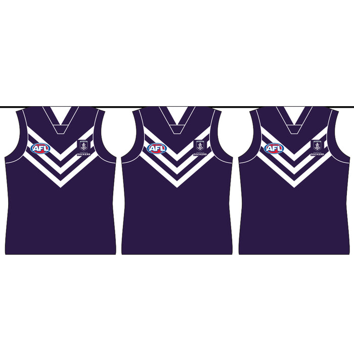 Fremantle Dockers AFL party bunting with purple guernsey-shaped flags