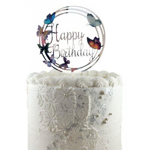 Acrylic Happy Birthday Butterflies Cake Topper