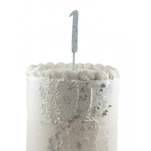 #1 Cake Topper Glitter Silver