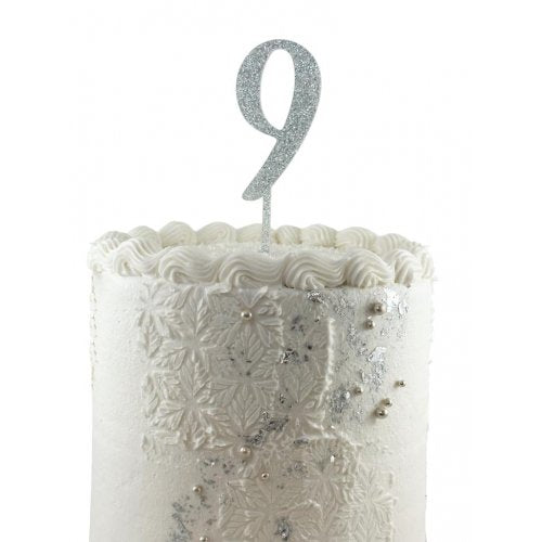 #9 Cake Topper Glitter Silver