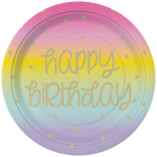 Rainbow Star Happy Birthday 8 Foil Stamped Paper Plates 18cm
