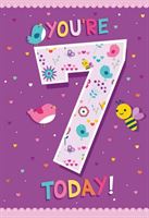 You're 7 Today Pink/Purple Birthday Card - Deluxe