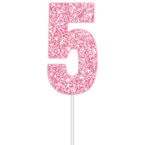 Cake Topper Glitter Pink Number 5