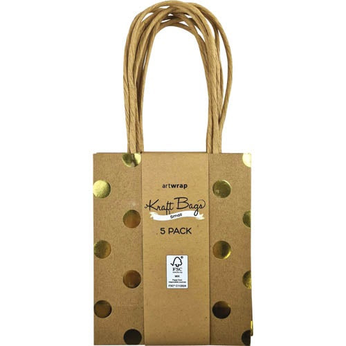 Small Kraft Gold Spots Gift Bag 5pk