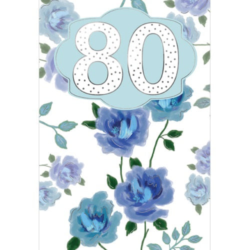 Deluxe 80th Blue Flowers Birthday Card