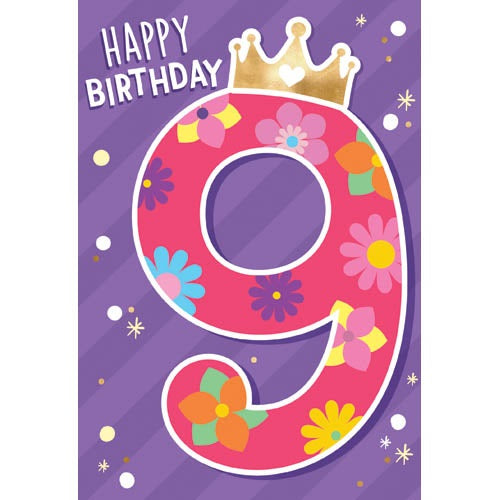 Deluxe Happy 9th Birthday Flowers Birthday Card