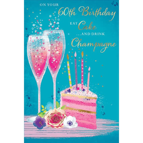 Elegance 60th Birthday Card - Cake And Champagne