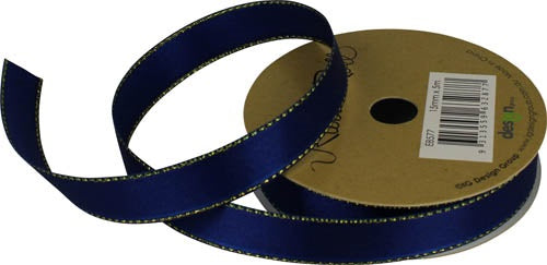 Ribbon Roll 15mm X 5m Navy With Gold Trim
