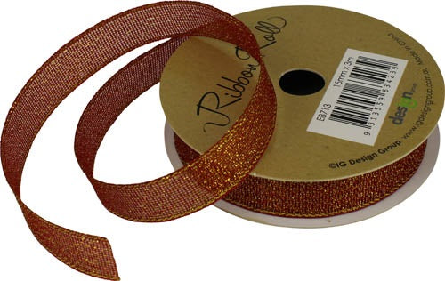 Ribbon Roll 15mm X 3m Red With Gold