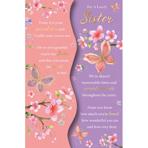 Loving Words For A Lovely Sister Birthday Card