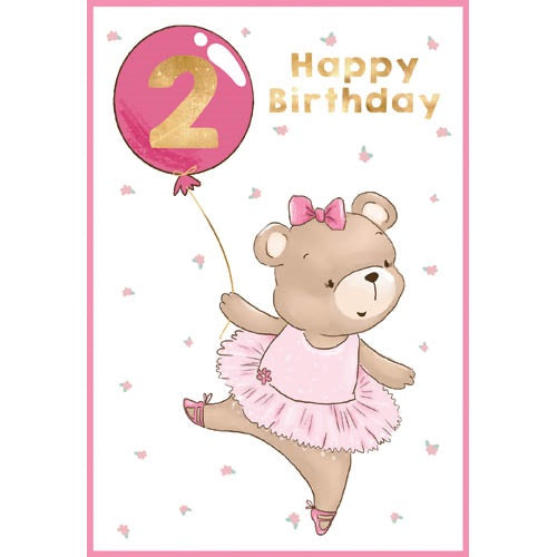 Happy 2nd Birthday Card With Teddy Ballerina