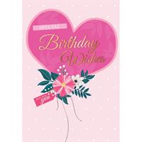 Special Birthday Wishes Loveheart/Flowers Card - Deluxe