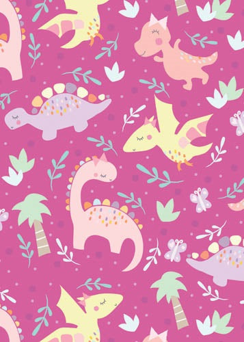 Folded Gift Wrap Pink Dinosaurs